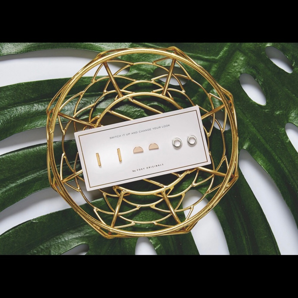 GEO EARRING STUDS IN MIXED METALS